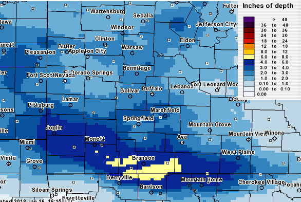 January 2018 Missouri Ozarks Snowfall Map